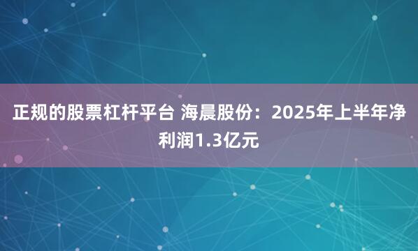 正规的股票杠杆平台 海晨股份：2025年上半年净利润1.3亿元